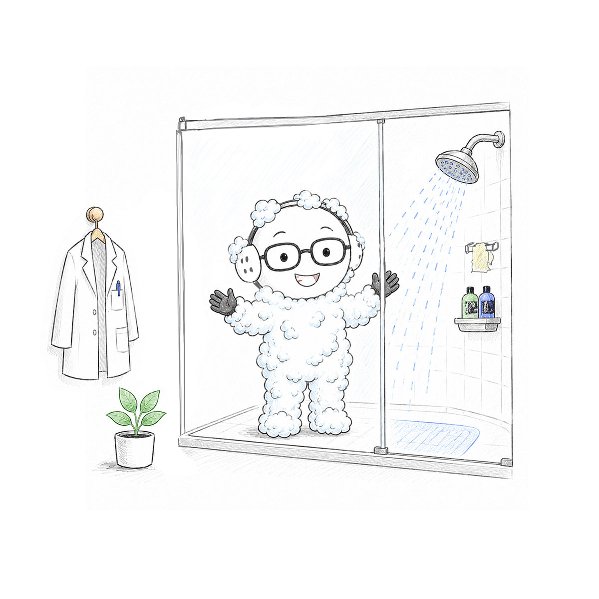 Soaptoshi lathering up in the shower