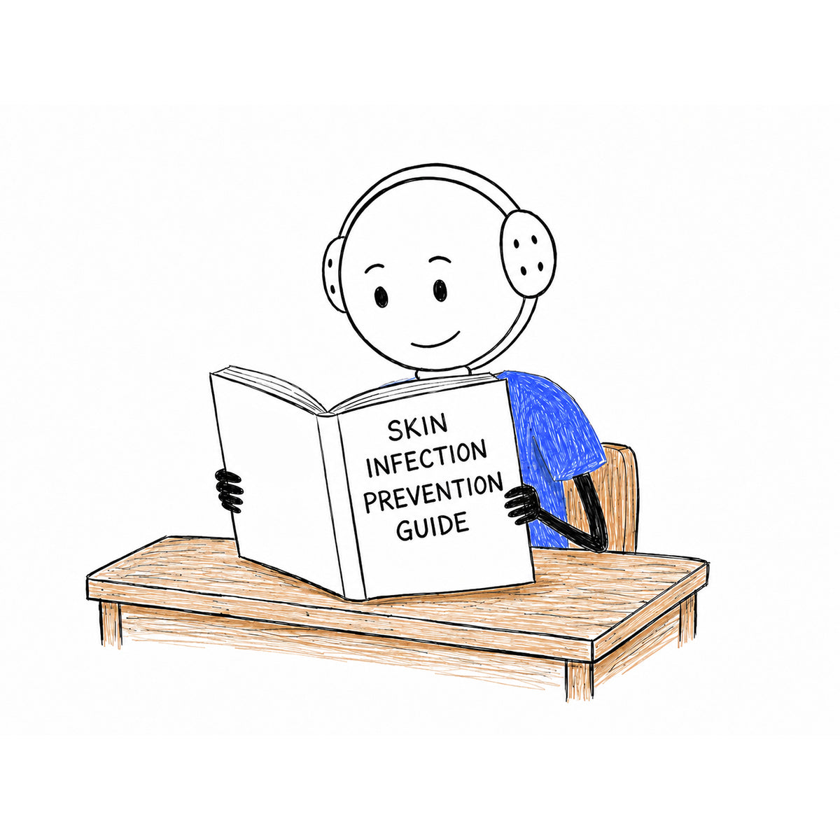Soaptoshi reading a guide on how to prevent skin infections.