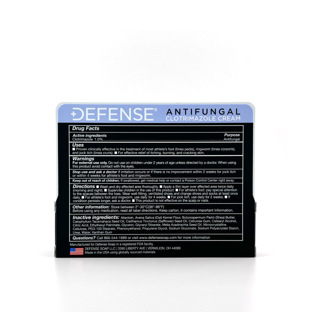 Defense Antifungal Cream with Clotrimazole for athlete's foot, jock itch, and ringworm
